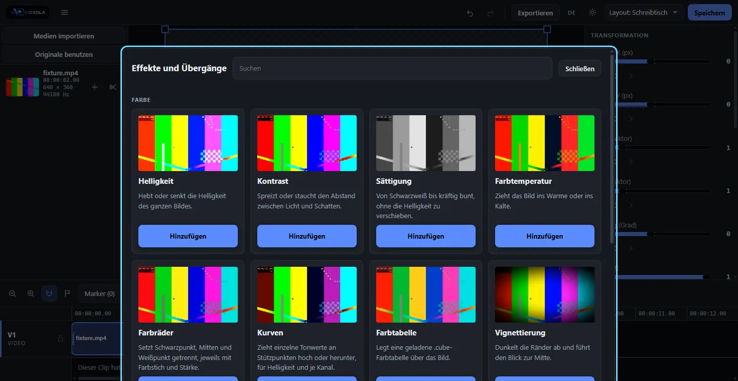 The effect browser: tiles by category, each rendered through the effect it offers