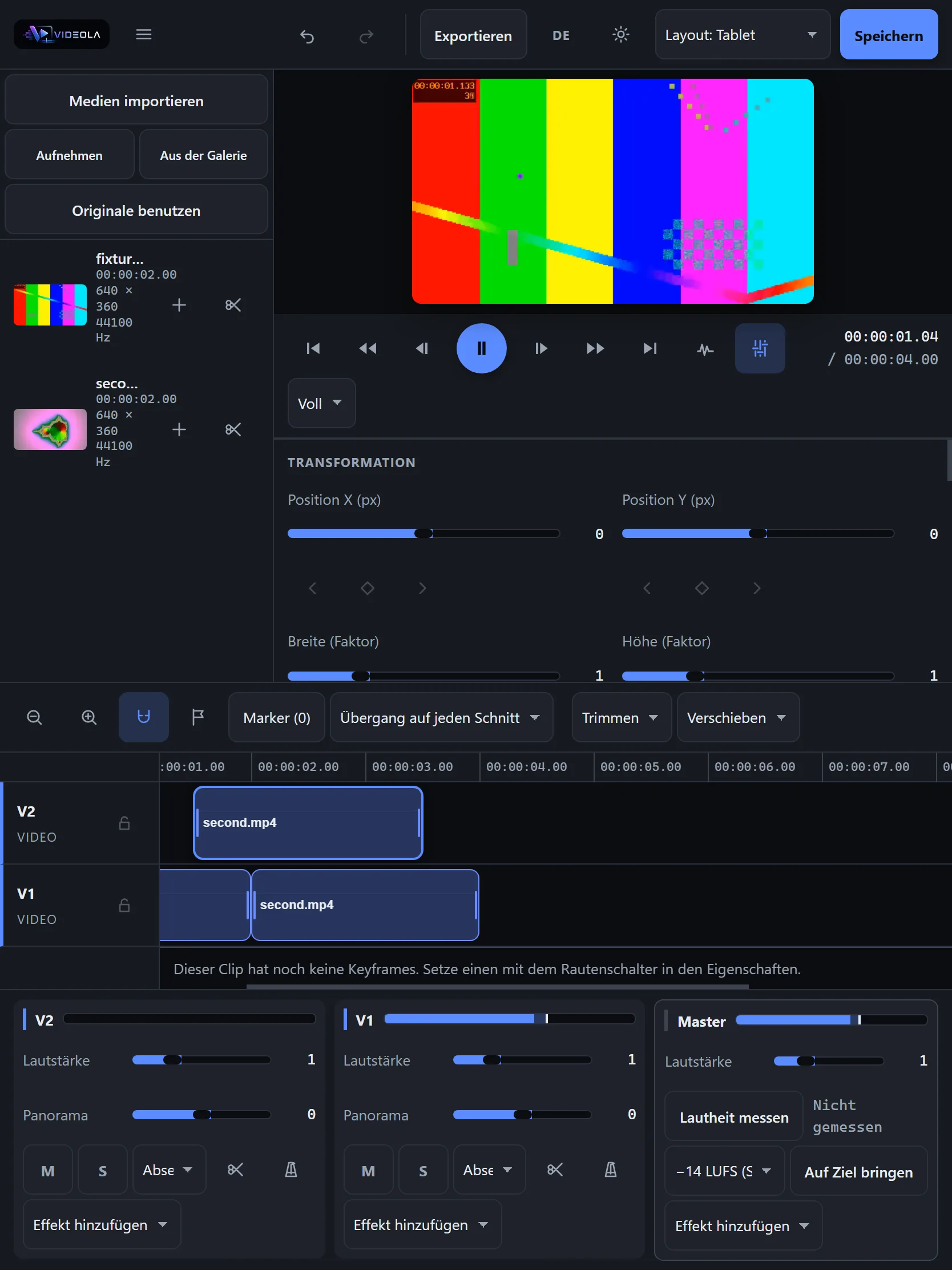 The editor on a tablet, two media on two tracks